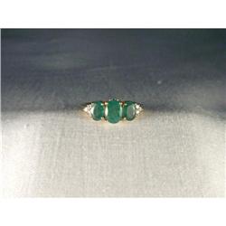 14K YG Filigree Tri-Stone Emerald Diamond Ring #1653054