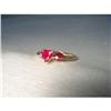 Estate 14K YG Diamond Ruby Tri-Stone Heart Ring#1653059