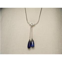 14K WG Briolette Sapphire Diamond Drop Necklace#1653063