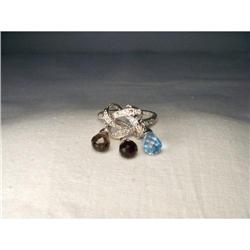 14K WG Smokey Quartz Topaz Diamond Charm Ring #1653064