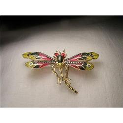 14K Emerald Sapphire Diamond Dragonfly Brooch #1653071