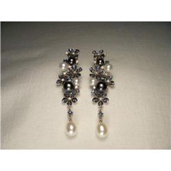 14K Cultured Pearl Diamond Floral Drop Earrings#1653074