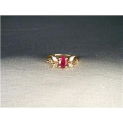 Estate 14K YG Gold Ruby Diamond Marquise Ring #1653076