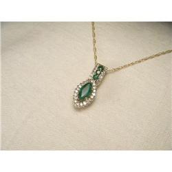 14K YG Gold Marquise Emerald Diamond Pendant #1653088