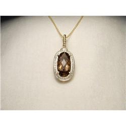 14K YG Smokey Quartz Diamond Pendant Necklace #1653089