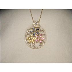 14K Multi-Color Sapphire Diamond Floral Pendant#1653090