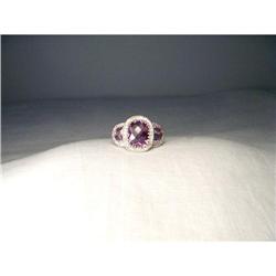 14K WG Tri-Stone Filigree Amethyst Diamond Ring#1653091