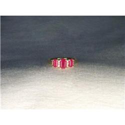 14K Gold Tri-Stone Ruby Diamond Filigree Ring #1653093