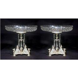 Pair Antique Cut Glass Silver Tazza Compotes #1653106