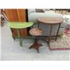 Image 1 : 2 Wood Half Moon Tables and 1 Plant Stand