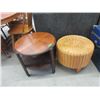 Image 1 : Round Wood End Table & Wicker Foot Stool