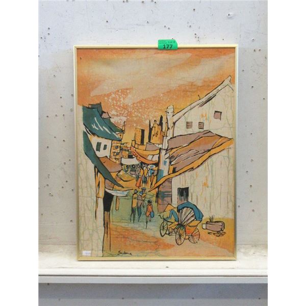 Vintage Framed Batik Print - 17" x 22"