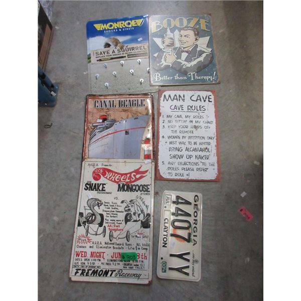 5 Metal Signs and 1 Georgia License Plate