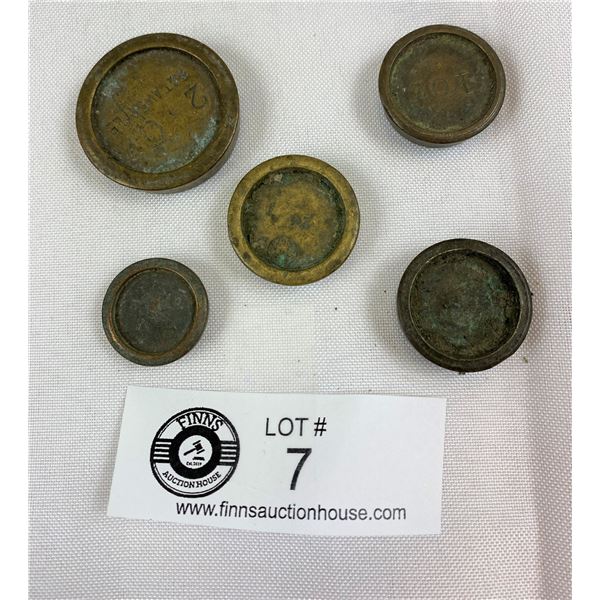 Antique Brass Scale Weights Lot Of 5