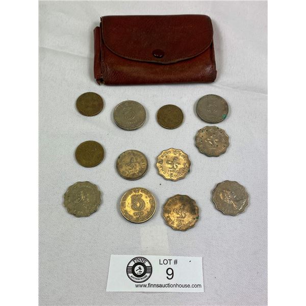 Old Leather Change Purse With Old Hong Kong Coins Inside