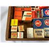 Image 2 : Vintage Wood Box With 16 Pieces, Vintage Car Accessories, Fram AC Delco Motor Craft, Etc.