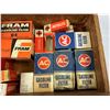 Image 3 : Vintage Wood Box With 16 Pieces, Vintage Car Accessories, Fram AC Delco Motor Craft, Etc.