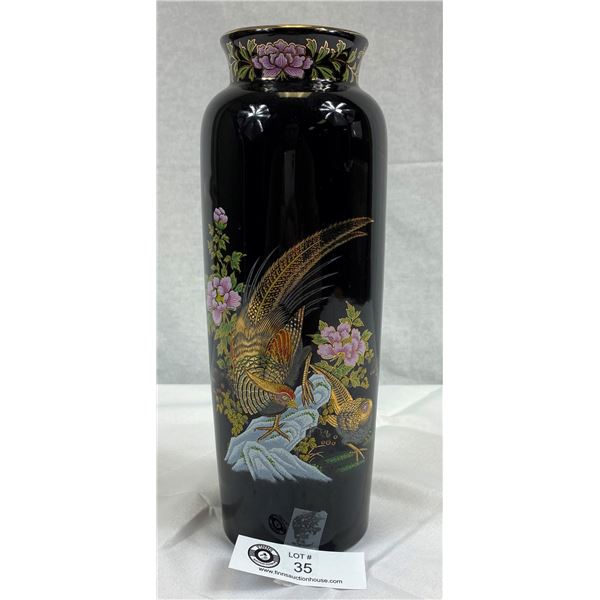 Vintage Japanese Imported Vase Original Tag On Bottom Rich Glossy Black Colour, Approx. 10 T