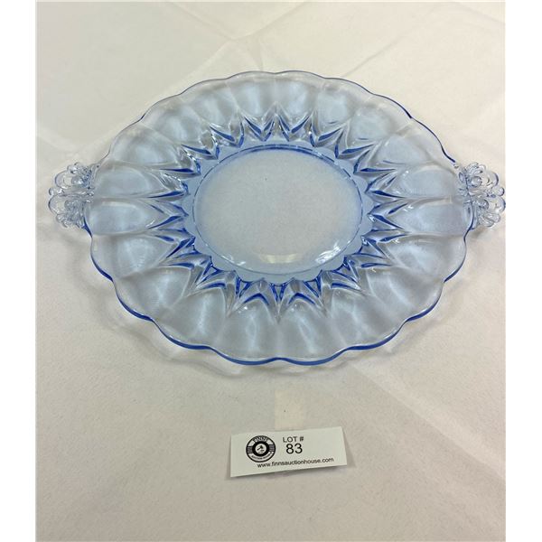 Light Blue Etched Depression Glass Cake Plate