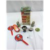 Image 1 : Misc. Lot, Noise Makers In Vintage Nabisco Cracker Tin