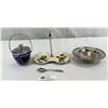 Image 1 : MCM Handled Condiment Cobalt Dish With Spoon, Handled Tidbit TRAY And Silverplate Dish