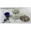 Image 2 : MCM Handled Condiment Cobalt Dish With Spoon, Handled Tidbit TRAY And Silverplate Dish