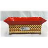 Image 1 : Vintage 1955 Poppy Red California Pottery Planter In Brass Caddy, Approx. 8" Tall