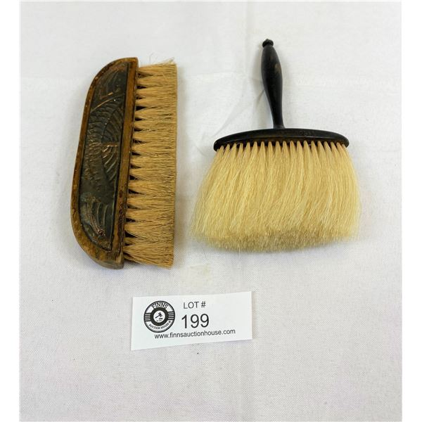 Antique Birks Ebony Camelhair Brush And Clothes Brush With Embossed Tin Handle