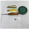 Image 1 : Antique Ice Delivery Co. Ltd. Ice Pick, Vintage Pepsi Cutter, Pine Tar Dubbin Tin And Shoehorn