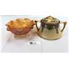 Image 1 : Vintage Footed Carnival Glass Bowl And Hand Painted RS Germany Lidded Dish