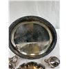 Image 3 : 2 Vintage Highly Engraved Silver Plate Serving Trays And Silver Plate Cream And Sugar Set