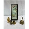 Image 1 : Nice Vintage Lot Of Brass Bells, Small Statue And 3 Dimensional Picture