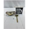 Image 1 : Nice Solid Brass Gavel With Silver Dish And Coffee Mug In Box