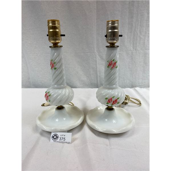 2 Vintage Milk Glass Bedroom Lamps