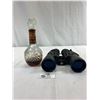 Image 1 : Vintage Pair Of Binoculars With Old Potters Cherry Brandy Liquor Bottle