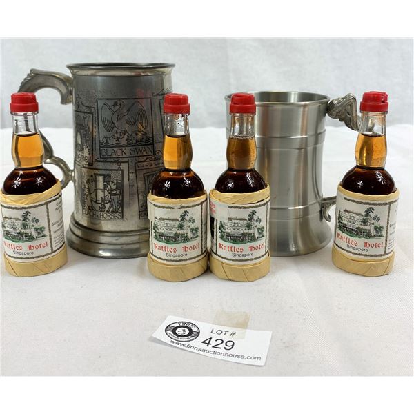 2 Decorative Tankards Plus 4 Bottles of Ginsing Raffles Hotel Singapore