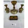 Image 1 : Decorative Brass Lot of Vases And Candlesticks from India, and Box with Inlay