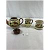 Image 2 : Nice Made in England Pottery Lot. Torquay Pottery Motto Ware Teapot and 2 Creamers