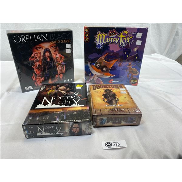 Lot of 4 Still Sealed Games Orphan Black Card Game, Masterfox,Nostra City and Doomtown