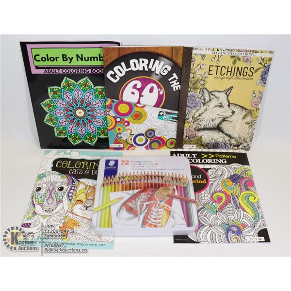 72 STAEDTLER COLORED CRAYONS AND 5 COLORING BOOKS