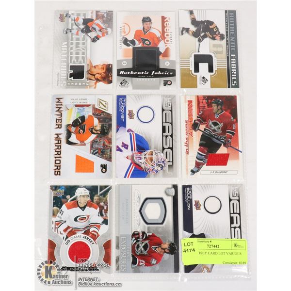 9 NHL JERSEY CARD LOT VARIOUS YEARS