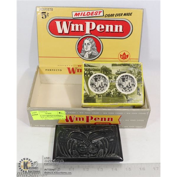 CIGAR BOX WITH HAIDA ORNAMENT AND BOX