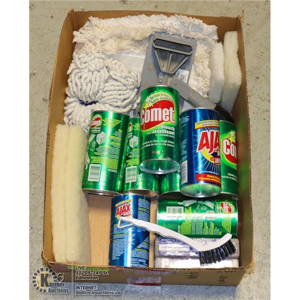 BOX OF NEW PROFESSIONAL CLEANING SUPPLIES AND