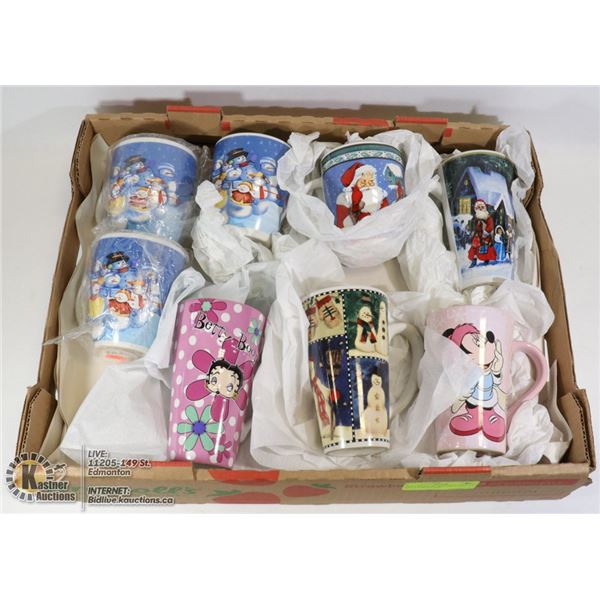FLAT WITH 4-PC WINTER SCENE CUP SET, 4 LARGE CUPS