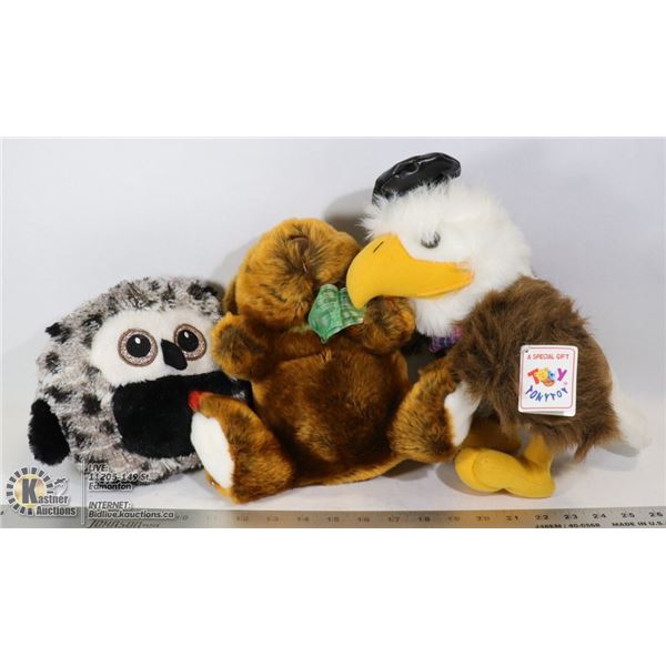 BOX WITH NEW PLUSH STUFFED ANIMALS INCLUDING