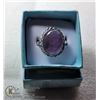 Image 1 : 26)  OVAL NATURAL AMETHYST RING SET IN SILVER