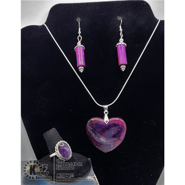 8)  NATURAL PURPLE AND BLACK HEART PENDANT