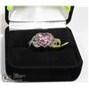 Image 1 : PINK HEART SILVER RING SZ 6