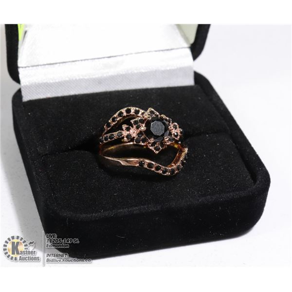 3PC 925 SILVER 24K GOLD PLATED RING SET SZ 8