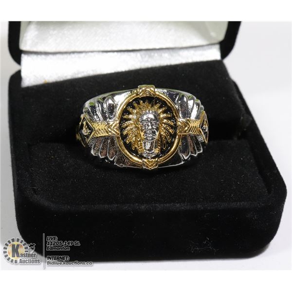 925 SILVER WITH GOLD PLATE MENS RING SZ 11